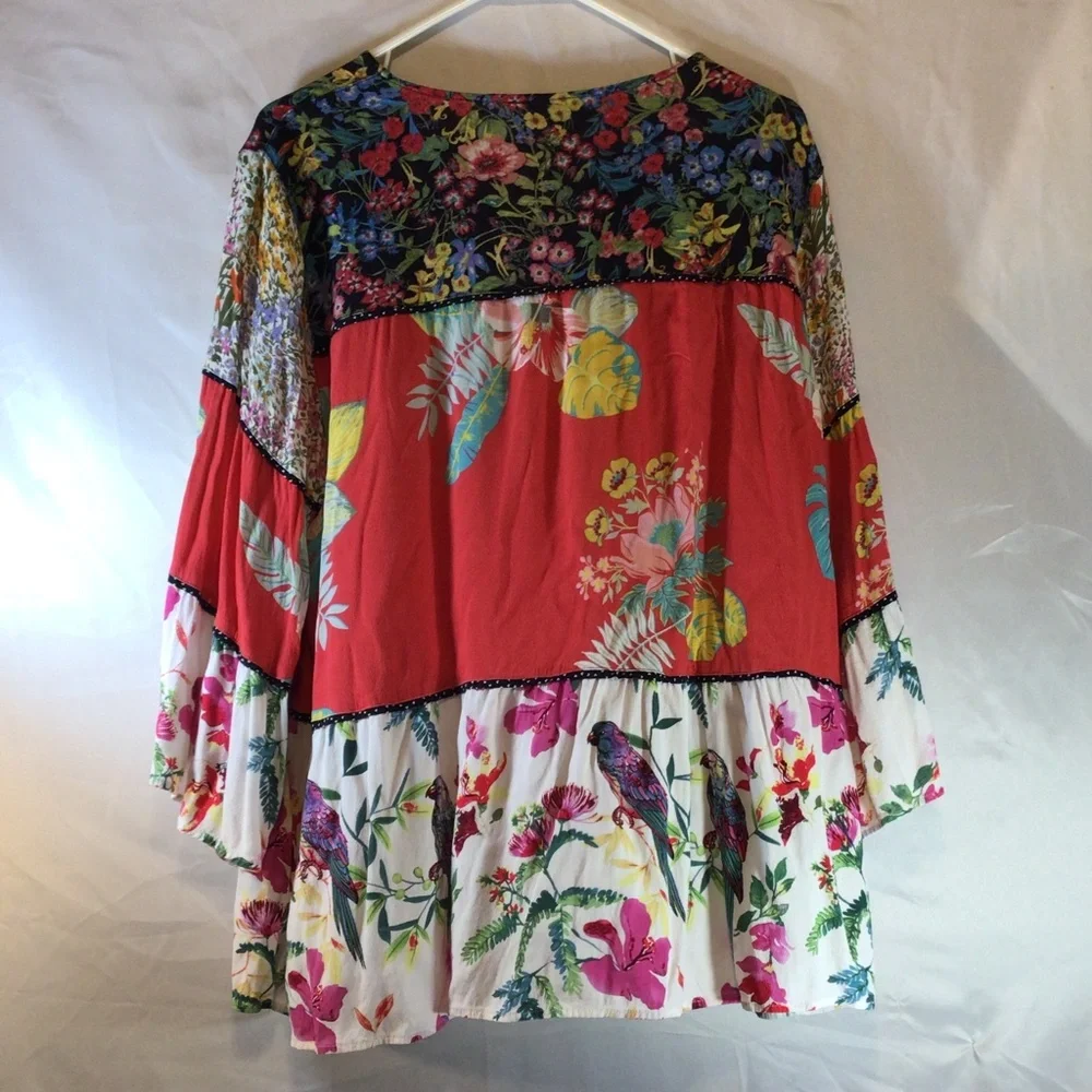 John Mark women’s size XL tunic top patchwork print 3/4 sleeves artsy flowy - Picture 2 of 7